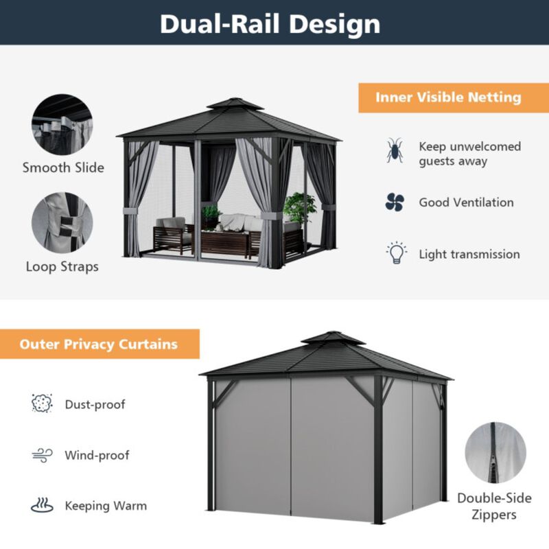 Double-Top Hardtop Gazebo with Galvanized Steel Roof