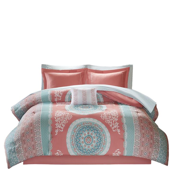 Belen Kox Boho Medallion Coral 9 Piece Complete Bed and Sheet Set, Belen Kox