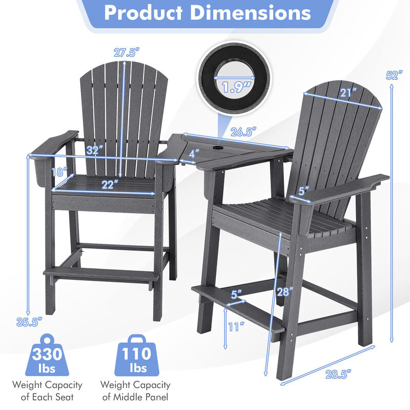 2 Pieces HDPE Tall Adirondack Chair with Middle Connecting Tray