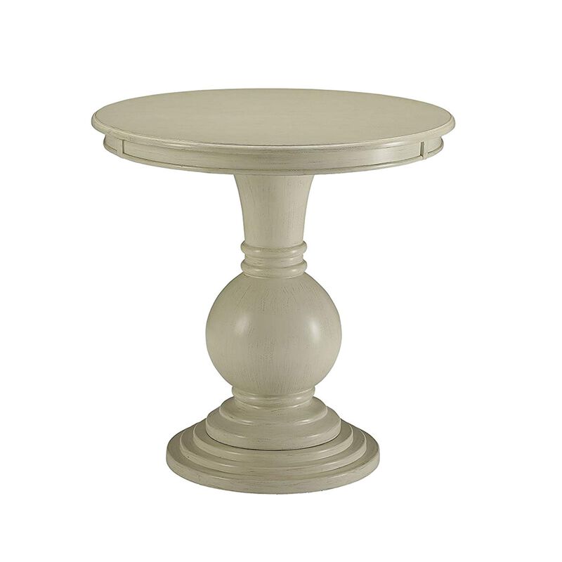 Wooden Accent Table with Pedestal Base, Antique White-Benzara