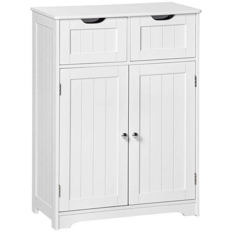 Freestanding Bathroom Storage Cabinet with 2 Drawers & Adjustable Shelf, White