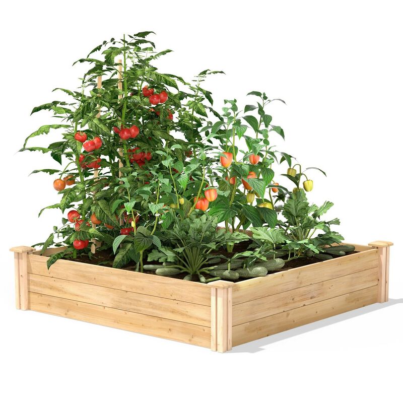 QuikFurn 4ft x 4ft Outdoor Pine Wood Raised Garden Bed Planter Box