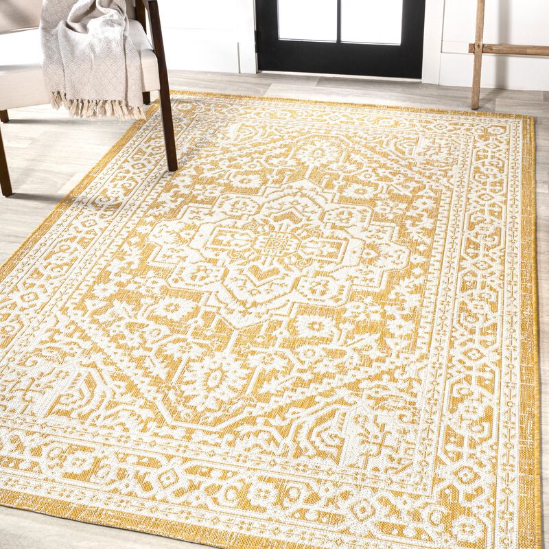 Sinjuri Medallion Textured Weave Indoor/Outdoor Area Rug