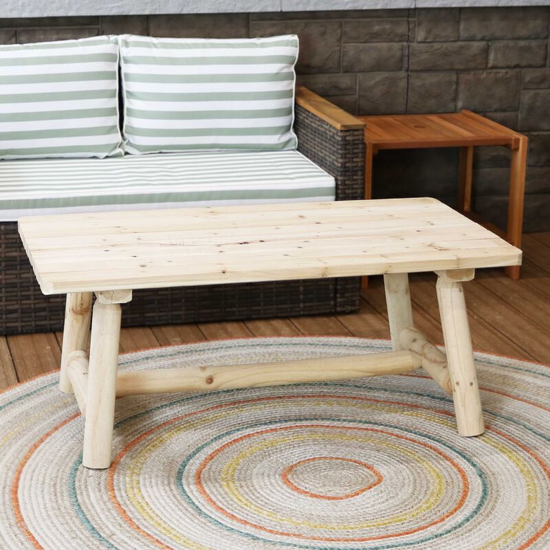 Sunnydaze Rustic Wooden Rectangular Coffee Table - Unfinished - 41.75 in