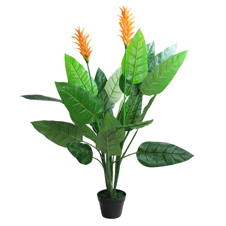 50" Green and Orange Artificial Bird of Paradise Plant in a Black Pot