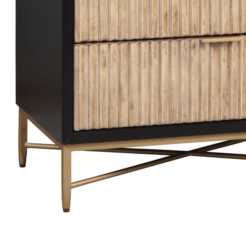 Chest with 5 Corrugated Drawers and Metal Base, Black - Benzara