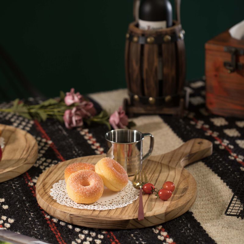 Wood Pizza Peel Shape Round Serving Tray Display Platter