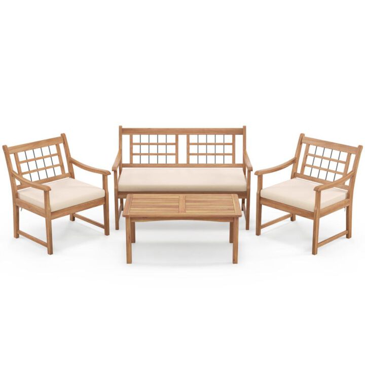 Hivvago 4 Piece Wood Patio Furniture with Armchairs Loveseat and Coffee Table