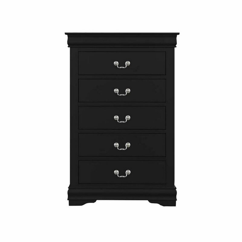 Traditional Style Wooden Chest with Five Drawers, Black-Benzara