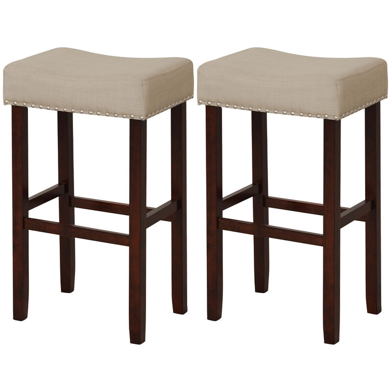 2 Set of 29 Inch Height Upholstered Bar Stool with Solid Rubber Wood Legs and Footrest