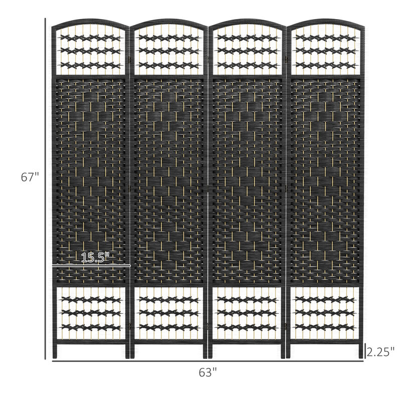 6 Panel Folding Room Divider Privacy Screen Wave Fiber Room Separator Black