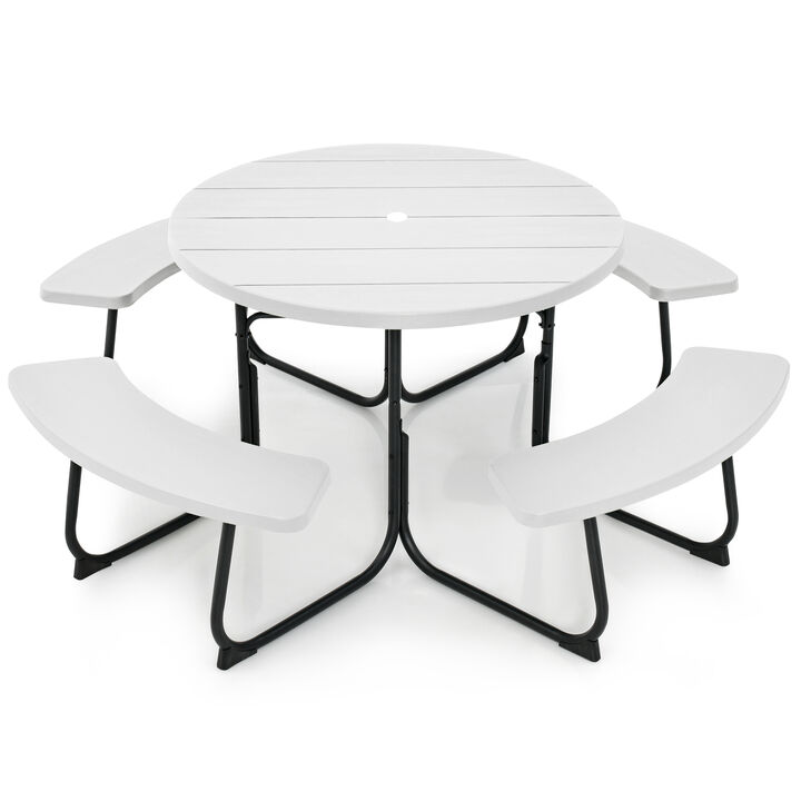 8-Person Outdoor Picnic Table and Bench Set with Umbrella Hole