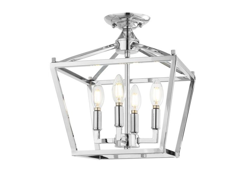 Plains Mini Lantern 12" 4-Light Iron Modern Farmhouse LED Flush Mount, Chrome