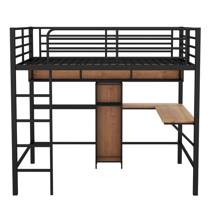 Merax Metal & Wood Loft Bed with L -shaped Desk