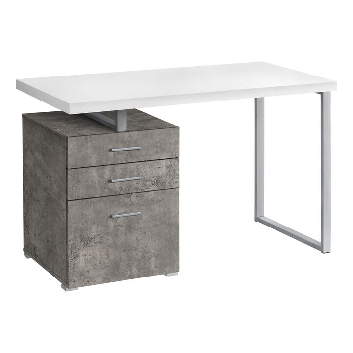 Monarch Specialties I 7648 Computer Desk, Home Office, Laptop, Left, Right Set-up, Storage Drawers, 48"L, Work, Metal, Laminate, Grey, White, Contemporary, Modern