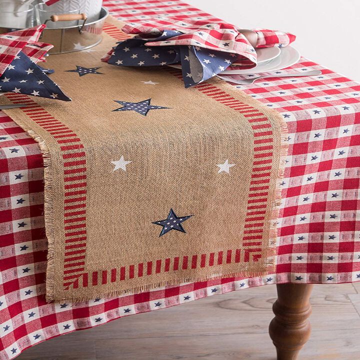 74" Stars and Stripes Americana Burlap 4th of July Table Runner