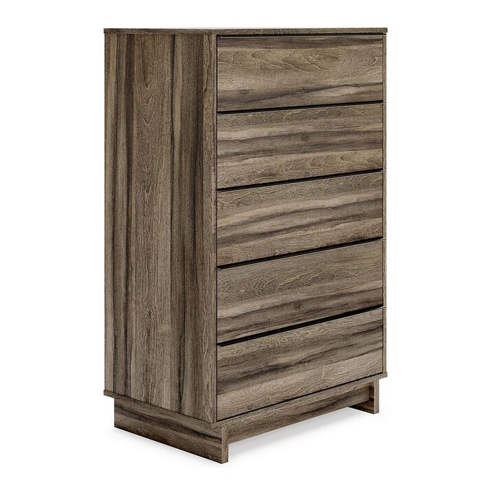 48 Inch Modern 5 Drawer Tall Dresser Chest, Rustic Weathered Brown Frame-Benzara