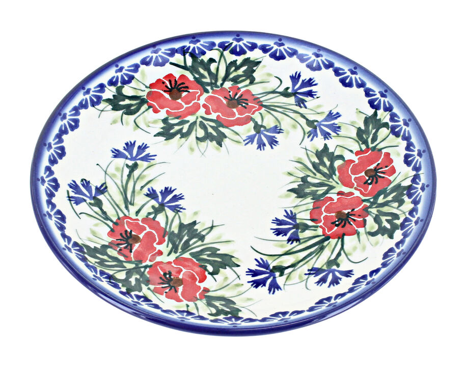 Blue Rose Polish Pottery Pansies Dessert Plate