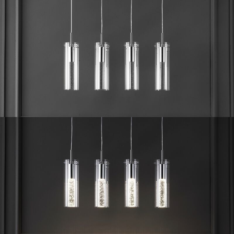 Mium 29.5" 4-Light Modern Style Iron/Crystal/Glass Integrated LED Linear Pendant, Chrome