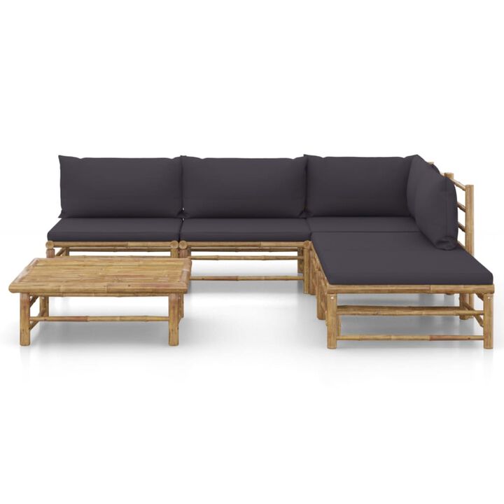 vidaXL 6 Piece Garden Lounge Set with Dark Gray Cushions Bamboo