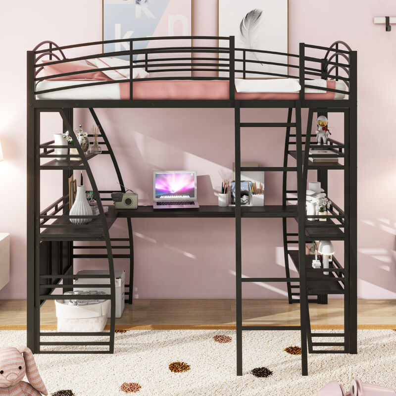 Merax Metal Frame Loft Bed with 4 Layers of Shelves