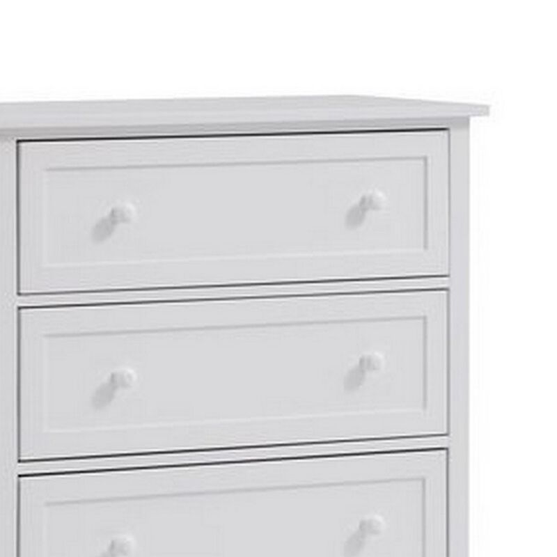 Mio 46 Inch 4 Drawer Tall Dresser Chest, Solid Wood, Glossy White - Benzara