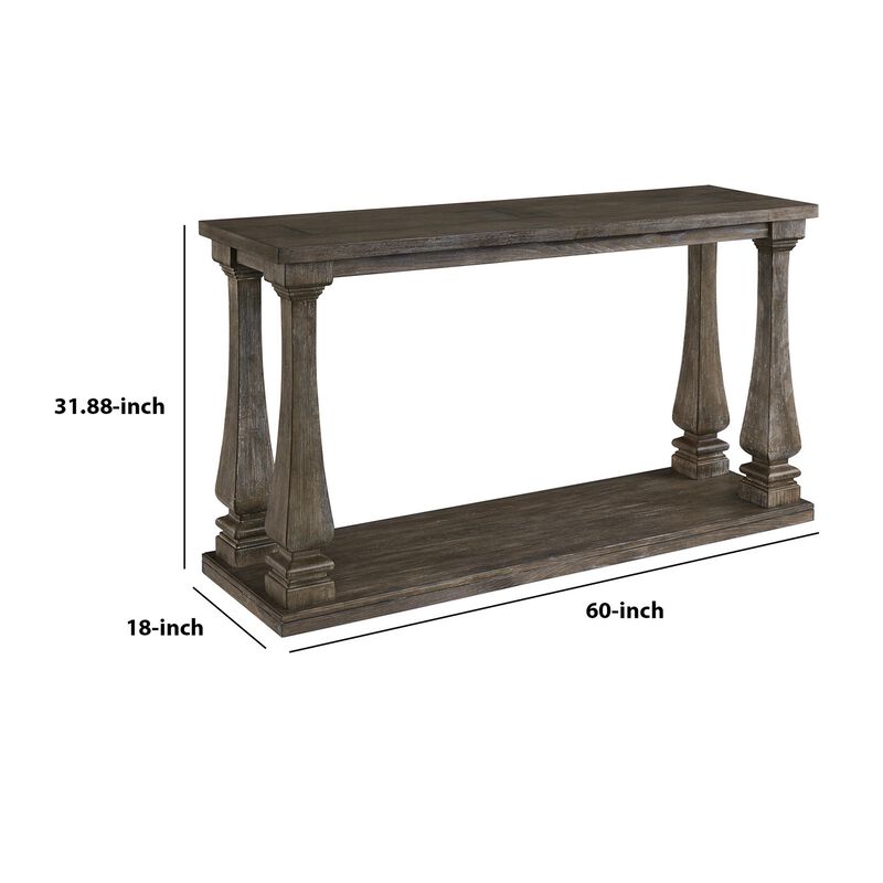 Rectangular Wooden Sofa Table with Square Baluster Legs, Taupe Brown-Benzara