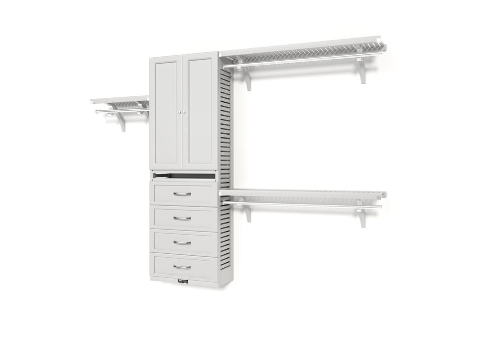 Solid Wood Reach-In Closet Organizer with 4 Shaker Style Drawers and Solid Wood Doors