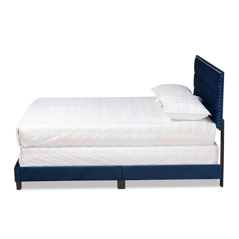 Baxton Studio Tamira Modern and Contemporary Glam Navy Blue Velvet Fabric Upholstered Queen Size Panel Bed