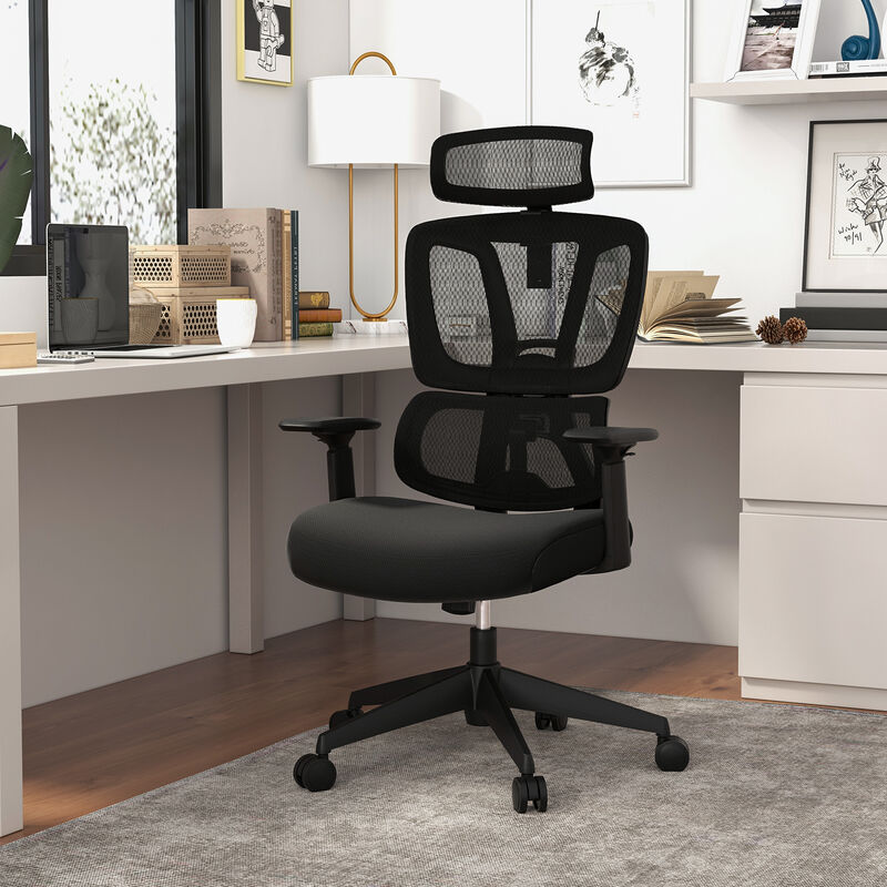 Ergonomic Office Chair with N Type Lumbar Support and Adjustable Headrest-Black