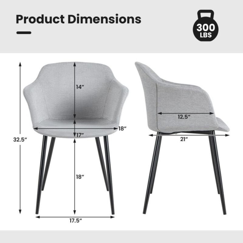 Hivvago Set of 2 Upholstered Dining Chair with Ergonomic Backrest Design