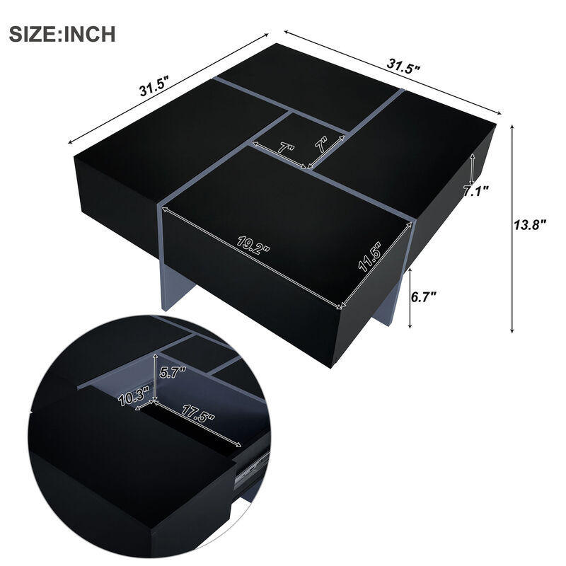 Merax Square UV High-gloss Coffee Table with Storage