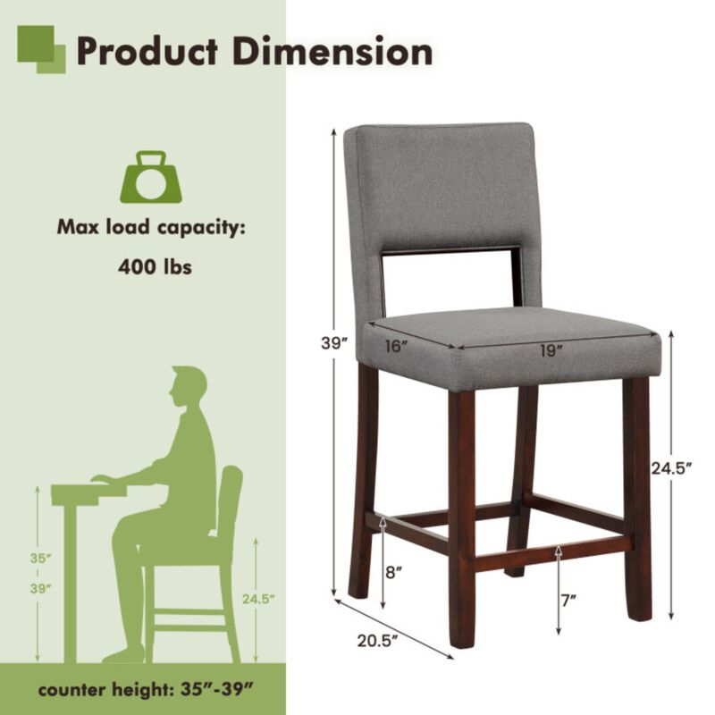 Hivvago 2 Piece Bar Chair Set with Hollowed Back and Rubber Wood Legs