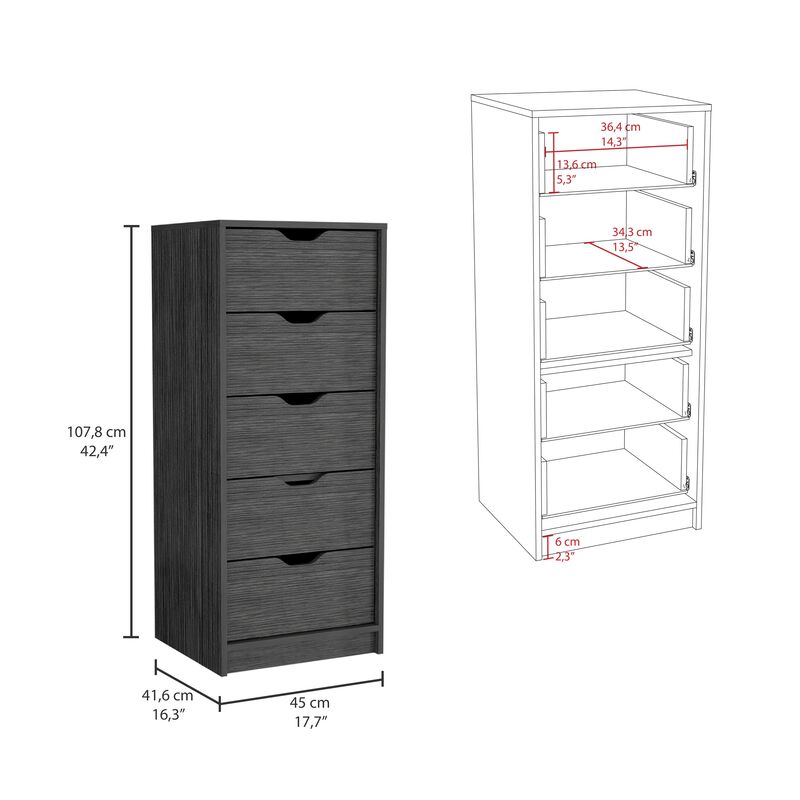 Basilea 5 Drawers Tall Dresser, Pull Out System -Smokey Oak