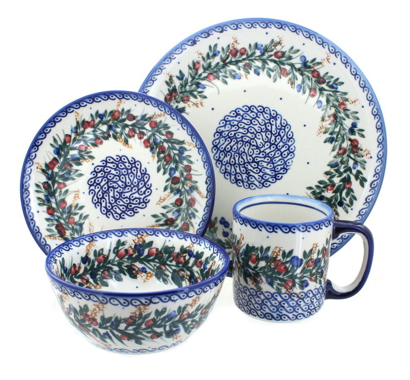 Blue Rose Polish Pottery Frosty Duo 16 Piece Dinner Set