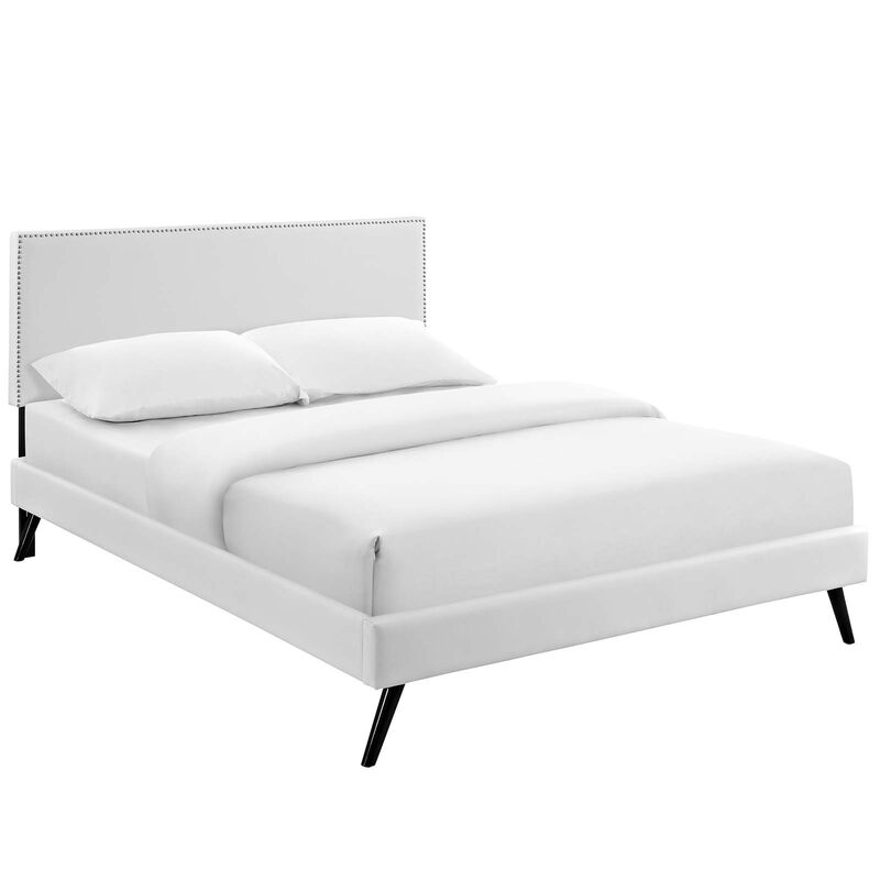 Modway - Macie King Vinyl Platform Bed with Round Splayed Legs White