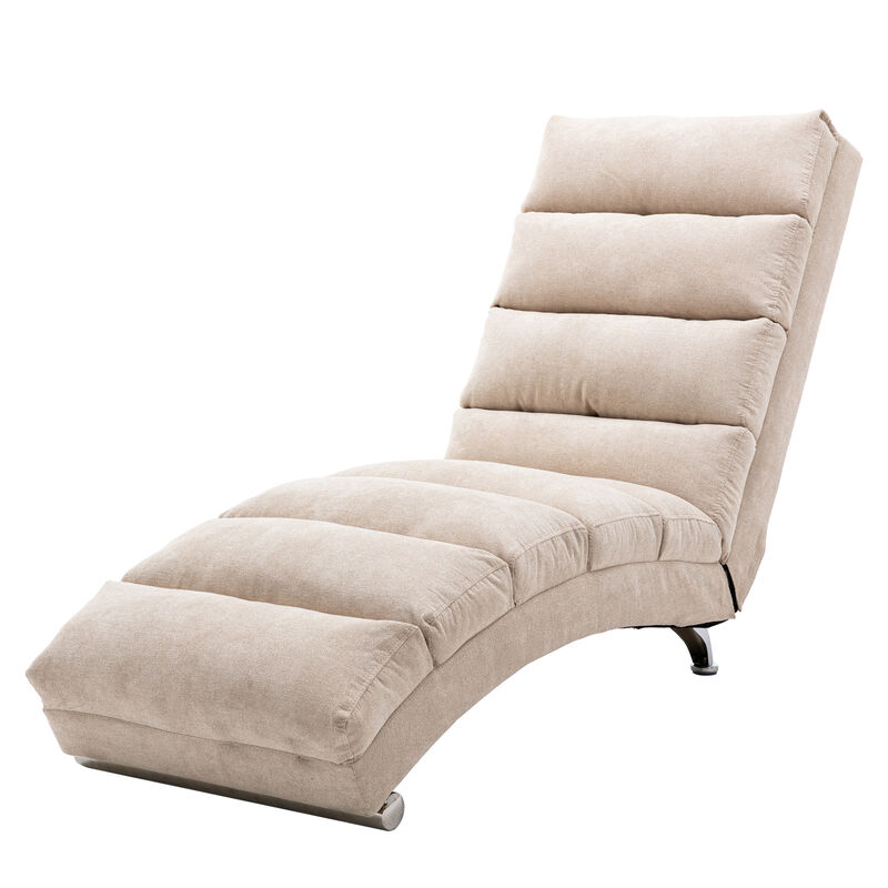 Linen Chaise Lounge Indoor Chair -  Modern Long Lounger for Office or Living Room