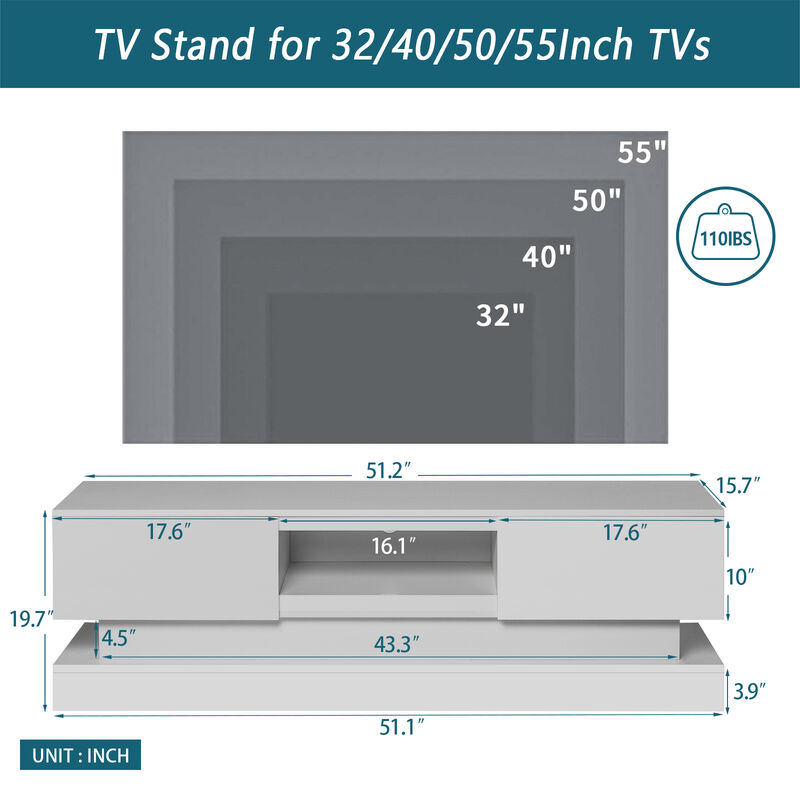 Hivvago 55 inches Modern and Simple Design Television Stand Organizing Cabinet