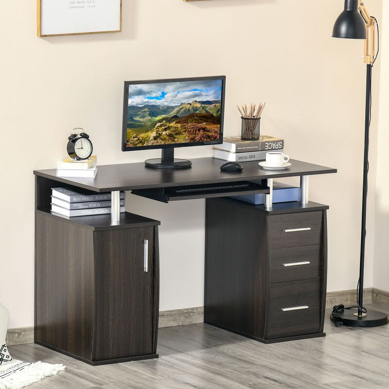 Black Home Office: 47" Computer Desk with Keyboard Tray and Storage