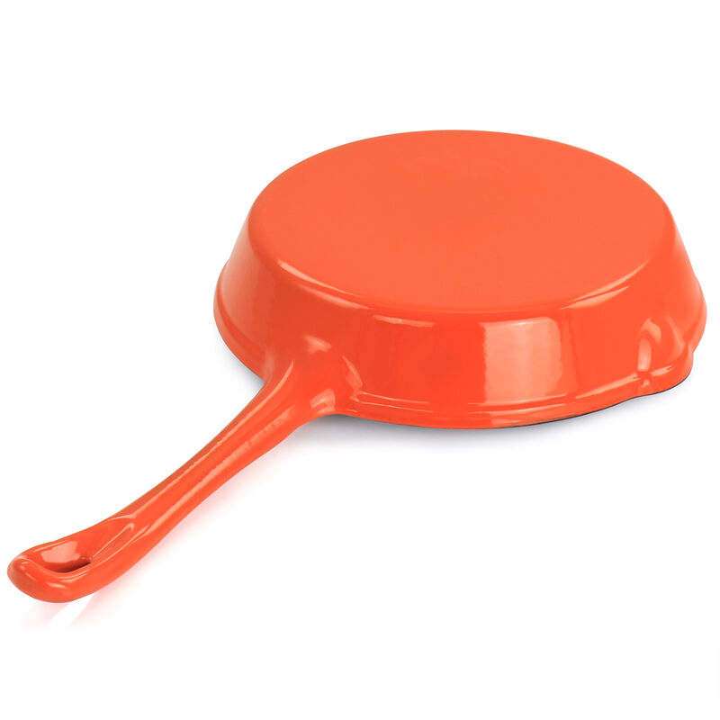 MegaChef Enameled Round 8 Inch PreSeasoned Cast Iron Frying Pan in Orange