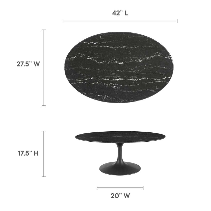 Modway Lippa Oval Artificial Marble 42" Coffee Table, 42 x 27.5 x 15.5, Black Black