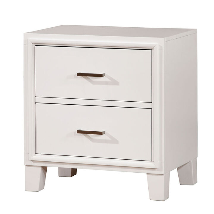 Transitional Solid Wood Nightstand With Drawers, White - Benzara