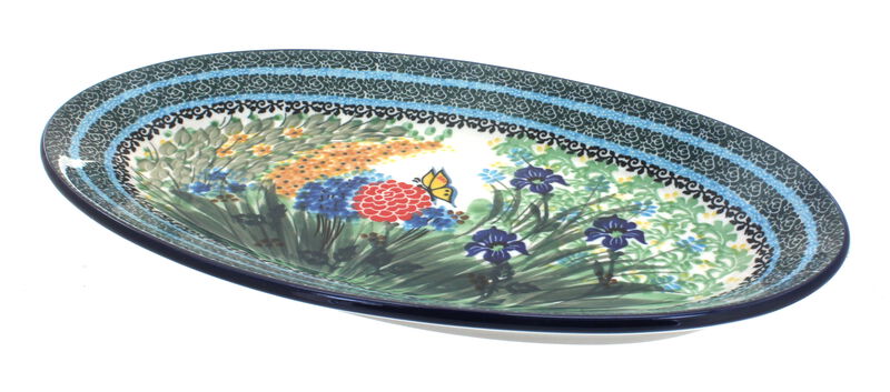 Blue Rose Polish Pottery Mardi Gras Oval Platter