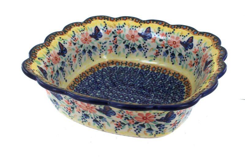 Blue Rose Polish Pottery Sage Floral Medium Square Serving Dish