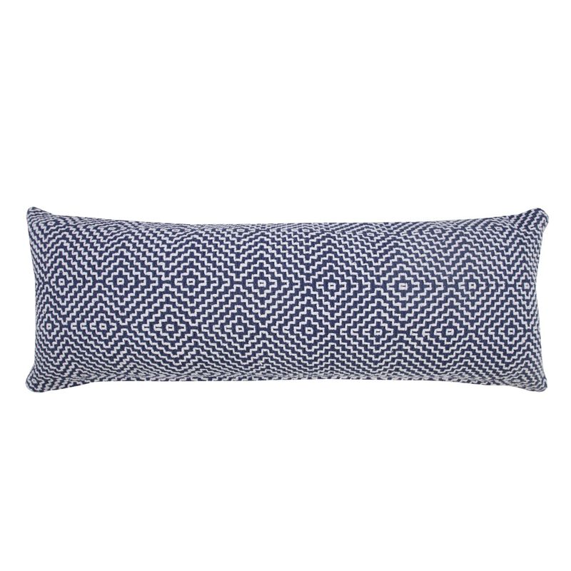 36" Blue and White Geometric Diamond Lumbar Rectangular Throw Pillow
