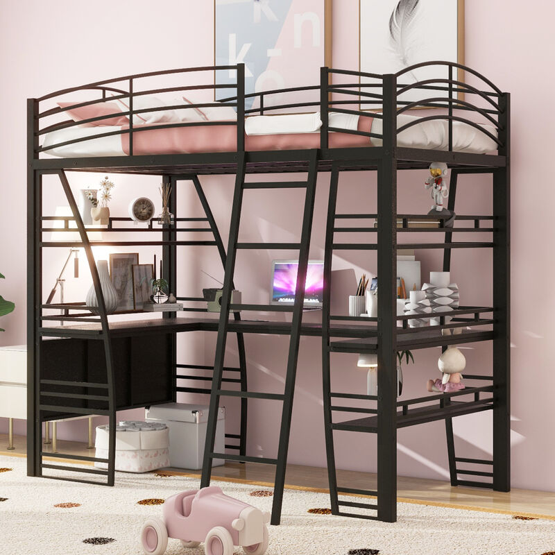 Merax Metal Frame Loft Bed with 4 Layers of Shelves