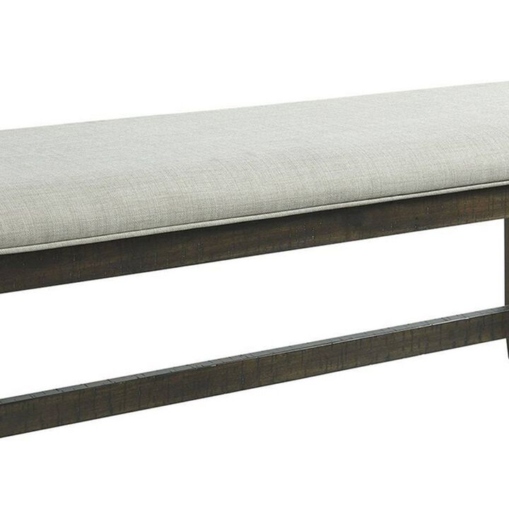 Cameron 50 Inch Bench, Brown Wood Frame, Gray Poly Linen Upholstery - Benzara