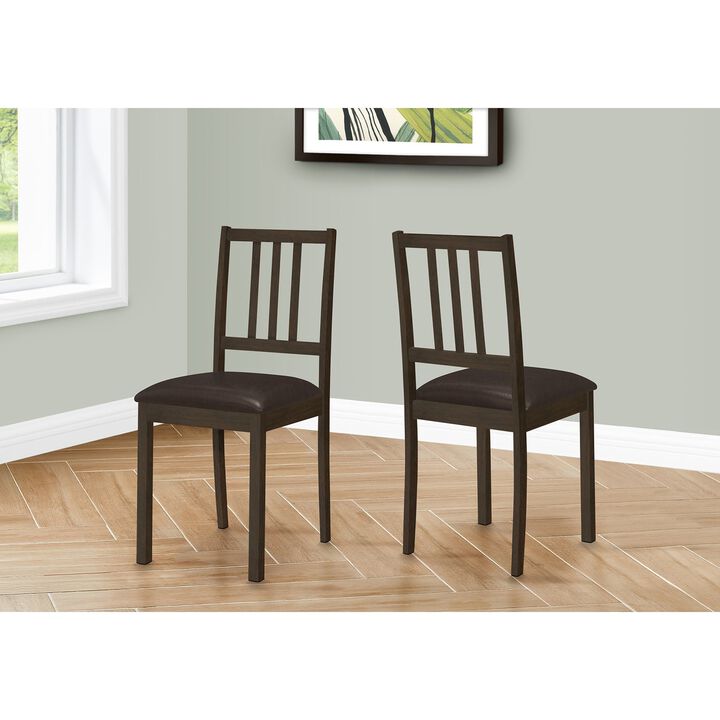 Monarch Specialties I 1304 - Dining Chair, Set Of 2, Side, Upholstered, Kitchen, Dining Room, Brown Leather Look, Brown Wood Legs, Transitional