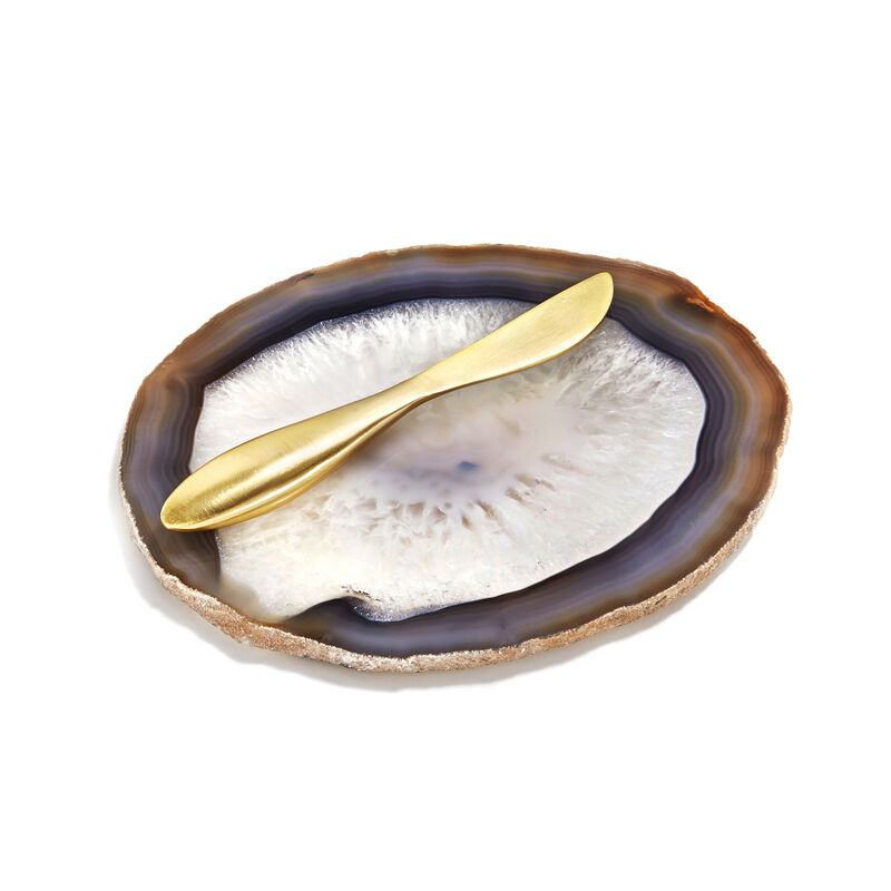 Ita Cheese Plate & Forma Spreader, Sand Agate & Gold