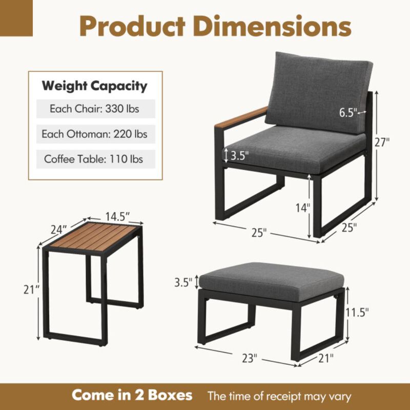 Hivvago 5 Pieces Aluminum Frame Weatherproof Outdoor Conversation Set with Soft Cushions